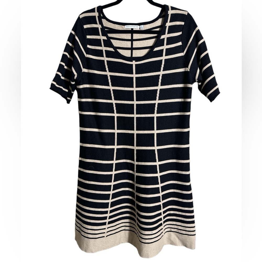 Notations Short Sleeve Black & Tan Sweater Dress Women's Size XL